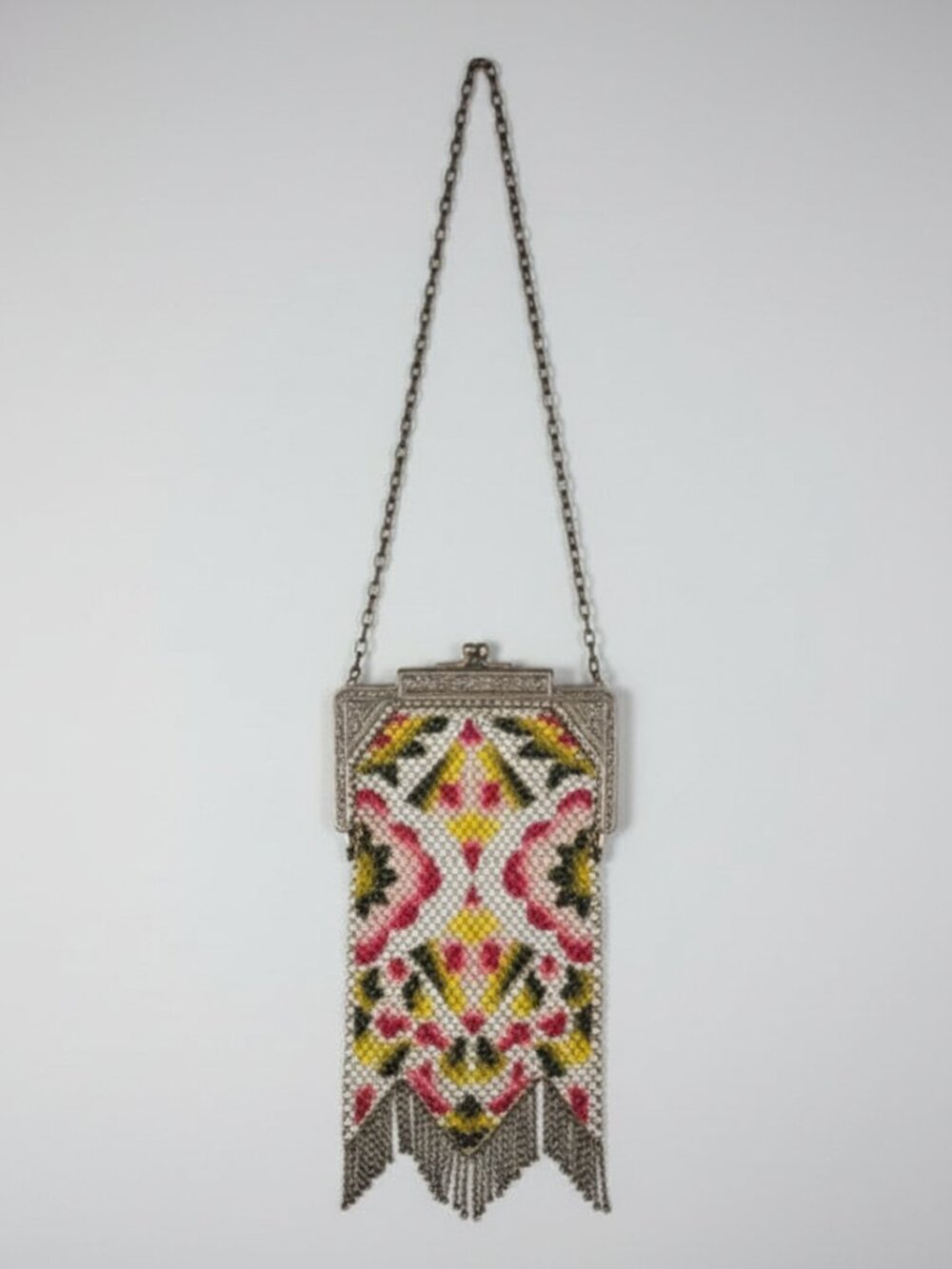 Vintage Art Deco Beaded Victorian Purse – Geometric Chevron Fringe Handbag - Picture 6 of 6